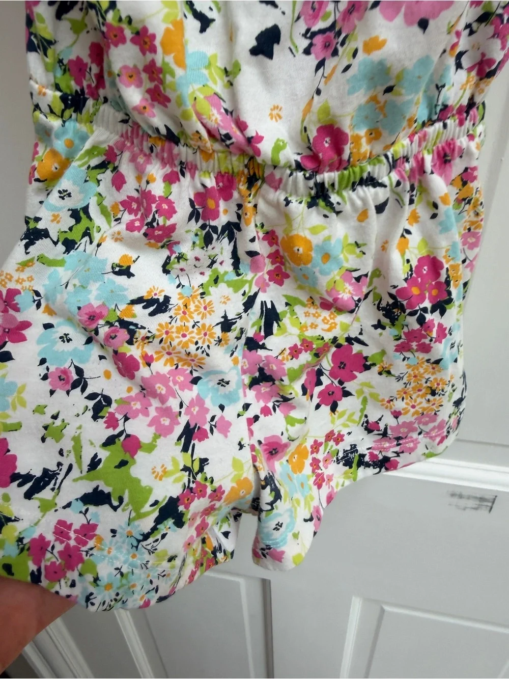 The Children's Place Girls 5T White Floral Off-Shoulder Romper Pink & Yellow